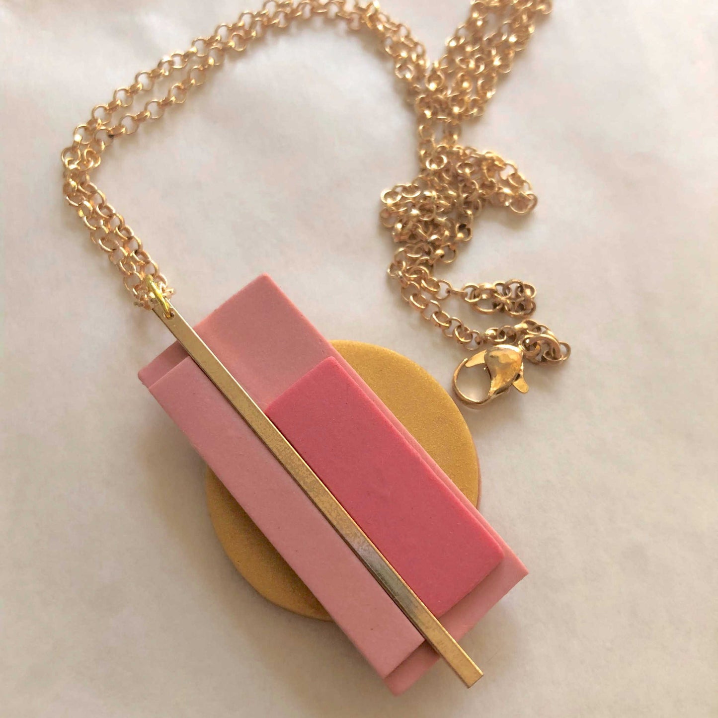 Sculpey Soufflé™ French Pink Color Blocked Necklace