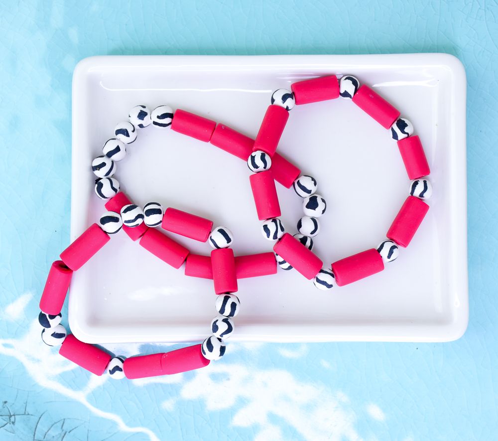 Red, White, and Black Clay Bead Bracelet Kids Size
