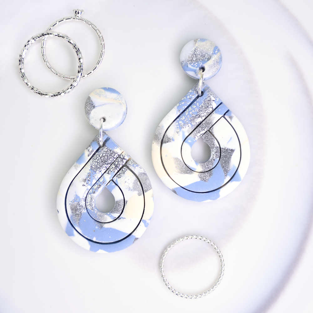 Sculpey Premo™ and Sculpey Soufflé™ Embossed Teardrop Marble Earrings