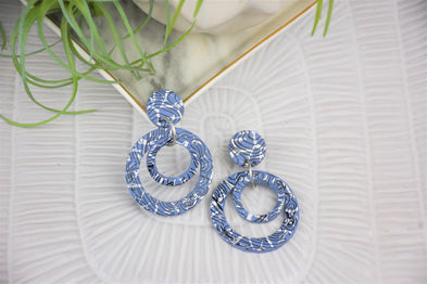 Blue Silkscreened Multi-Circle Earrings