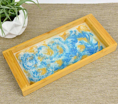 Art Resin Poured Tray with blue detail