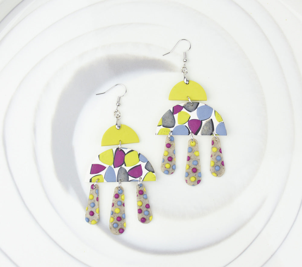 Final image for Sculpey Soufflé™ Citron Terrazzo Swinging Earrings