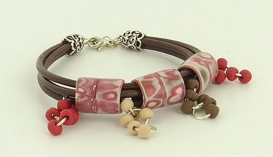 Sculpey Soufflé Leather Bracelet with Polymer Clay Beads