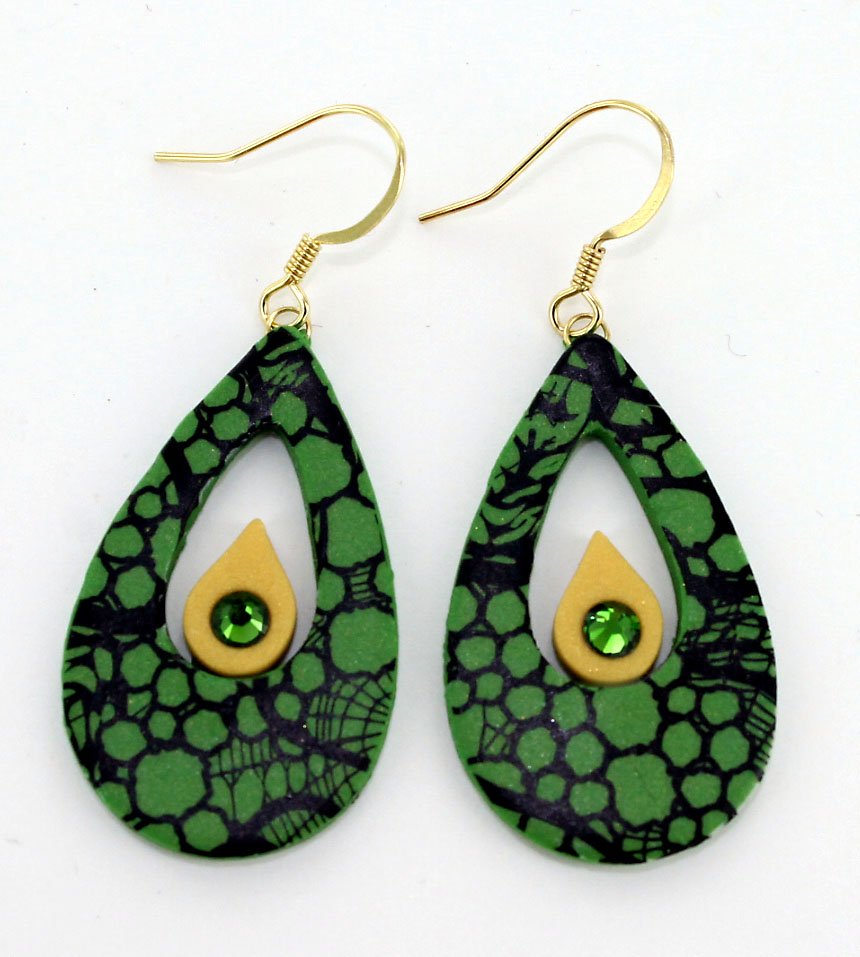 Handcrafted polymer clay earrings in a creative Cabaret style.