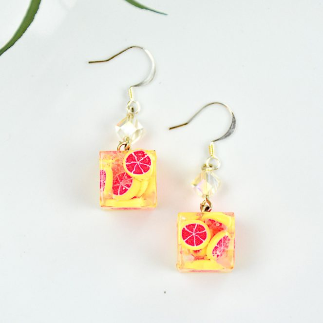 Handmade grapefruit-themed clay project using Sculpey polymer clay.