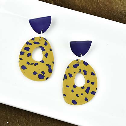 Handmade earrings created from Sculpey Premo Mustard polymer clay.