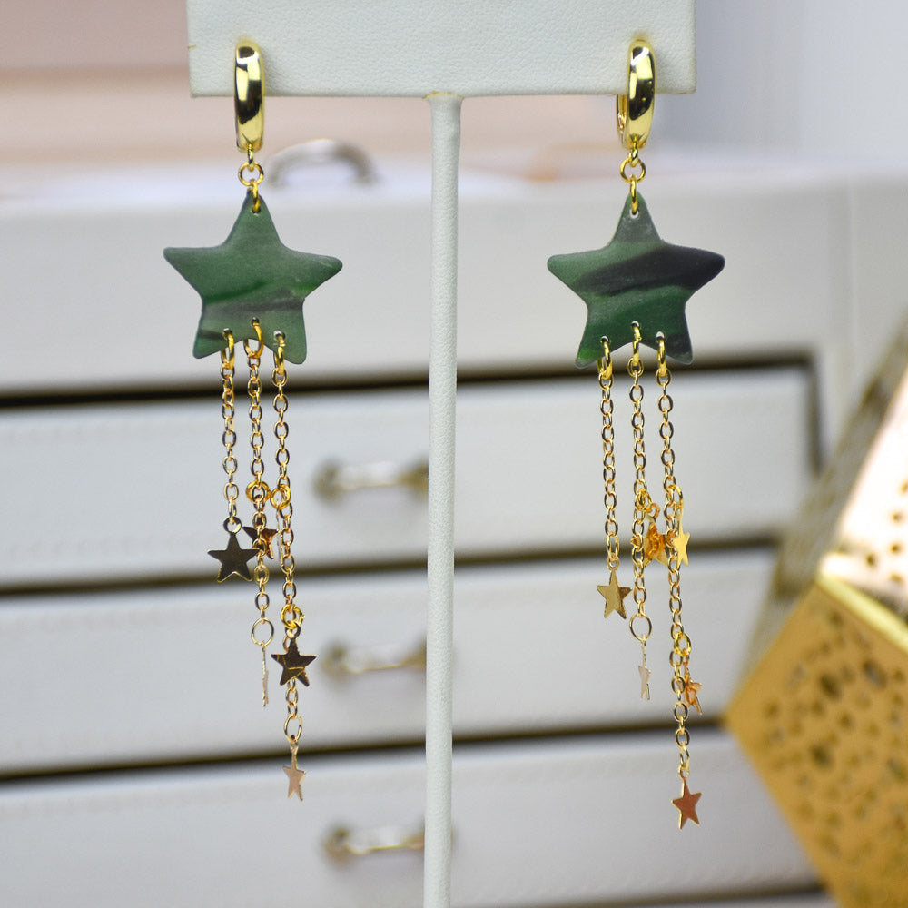 Sculpey Soufflé™ Racing Green Shooting Star Earrings