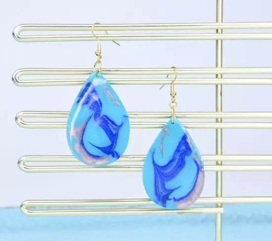 Liquid Sculpey® Marbled Turquoise Teardrop Earrings