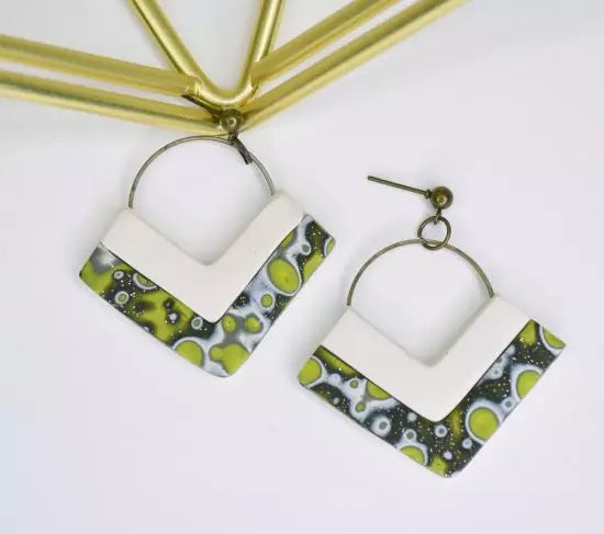 Sculpey Soufflé™ Citron Mokume Gane Triangle Earrings