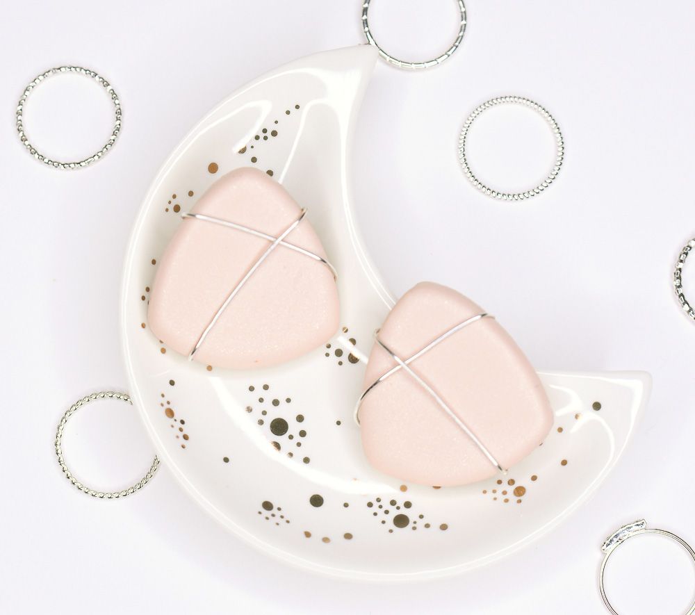 Sculpey Premo™ Champagne Pearl Wire Wrapped Rounded Triangle Earrings