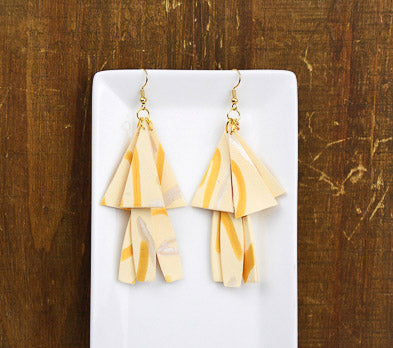 Ivory Geometric 2 Tier Earrings with gold and silver detail