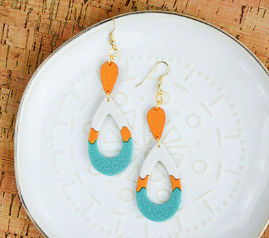 Sculpey III® Turquoise Glitter Teardrop Earrings