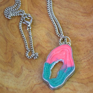 Glitter Agate Pendant with pink and turquoise detail