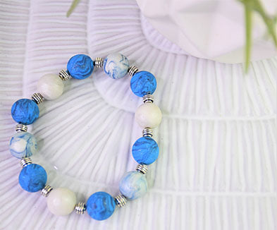 Blue Glitter Marbled Beaded Bracelet