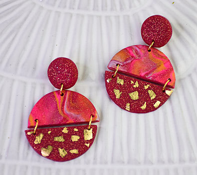 Sculpey III® Marbled Garnet and Gold Earrings