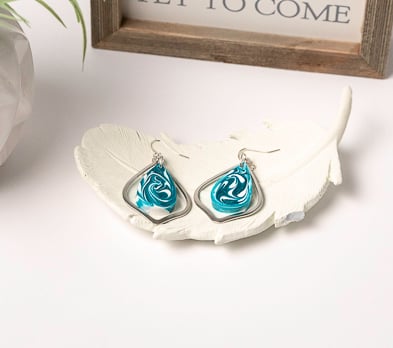 Metal Earrings with Blue and white marbling