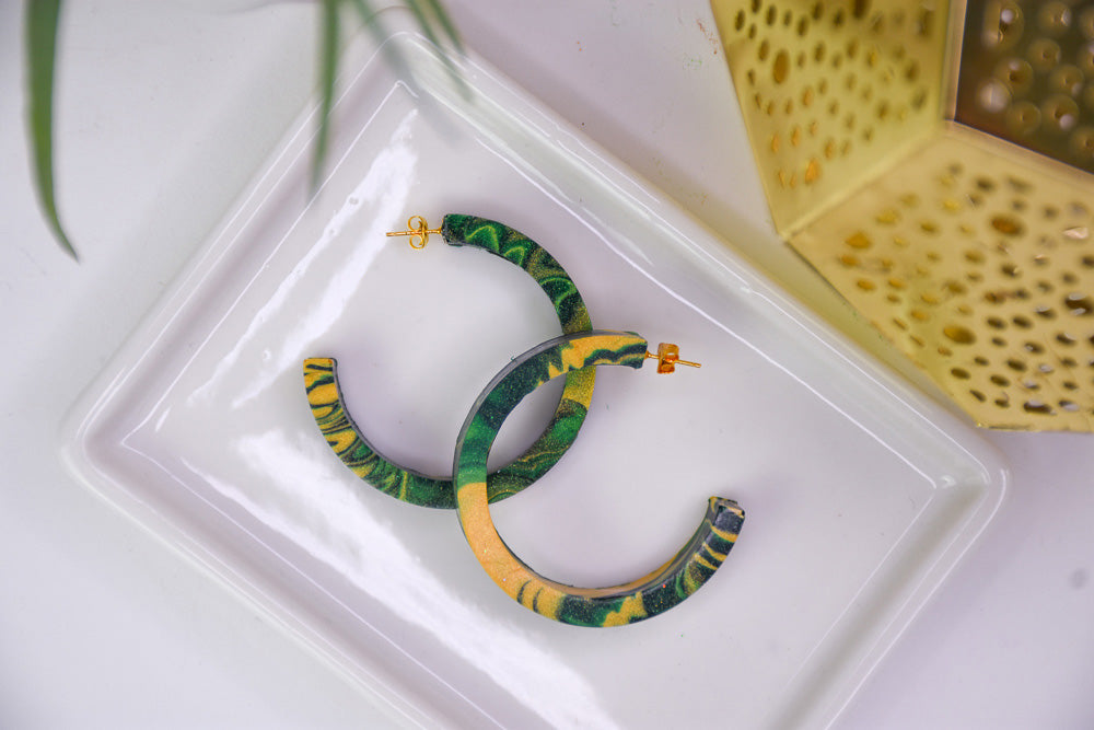 Liquid Sculpey® Emerald Marbled Hoop Earrings