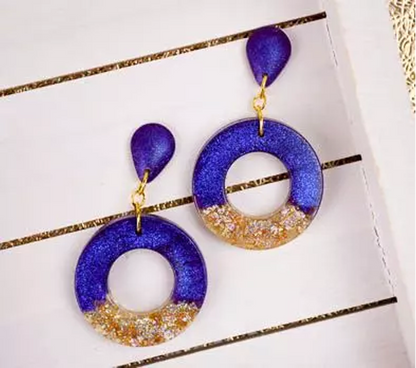circle earrings dark blue and gold