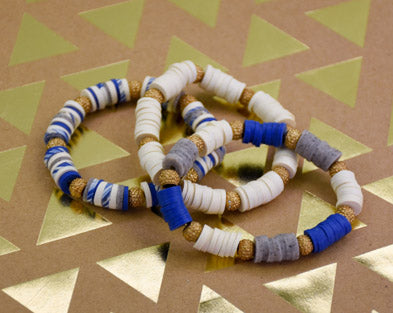 Photo of color blocked heishi bead bracelets