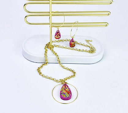Liquid Sculpey® Foiled Teardrop Pendant & Earrings