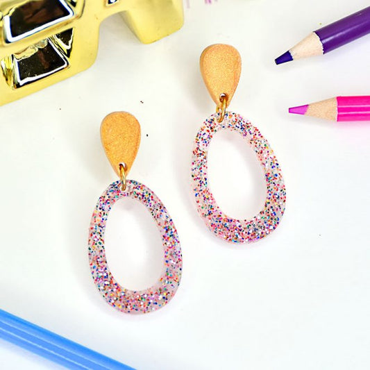 Liquid Sculpey® Confetti Clear and Gold Hoop Earrings