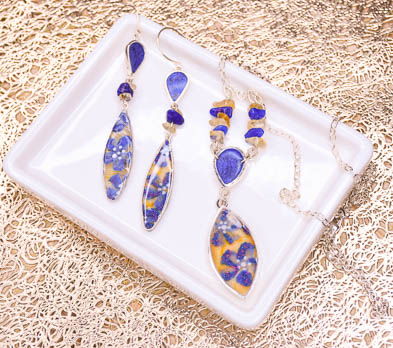 Liquid Sculpey Blue Blossoms Jewelry Set