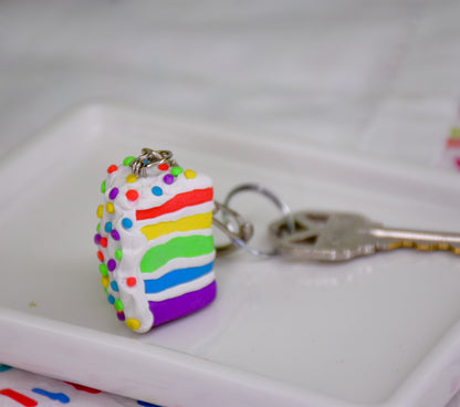 rainbow cake keychain made with eraser clay