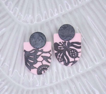 Premo Light Pink Geo Lace Stud Earrings