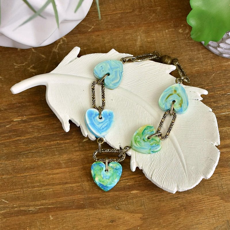 Liquid Sculpey® Ink Poured Heart Charm Bracelet