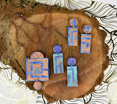 Sculpey Soufflé™ Geometric “Printed” Earrings and Pendant