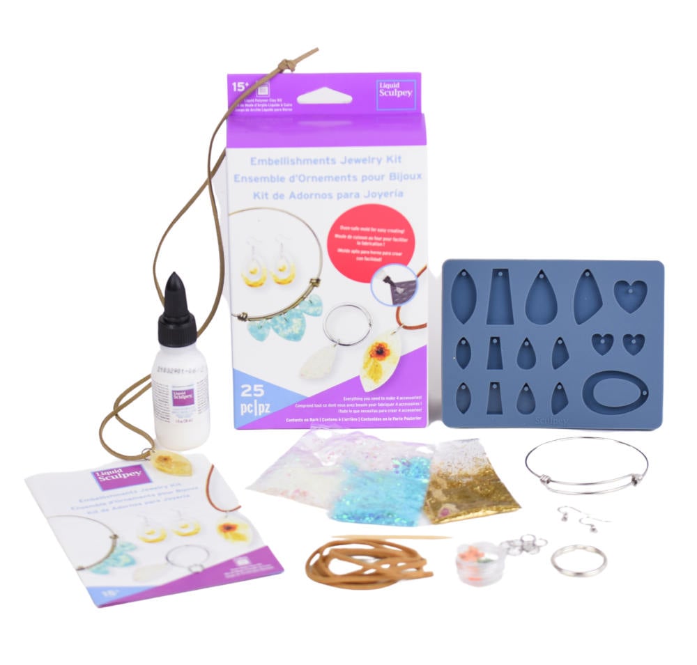 Liquid Sculpey® Embellishments Jewelry Kit contents and packaging