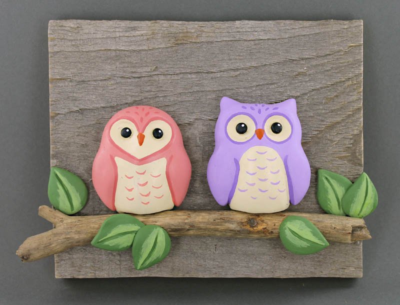 Original Sculpey Reclaimed Wood Owls Plaque