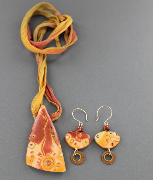 Premo Pumpkin Spice Mokume Gane Jewelry Set