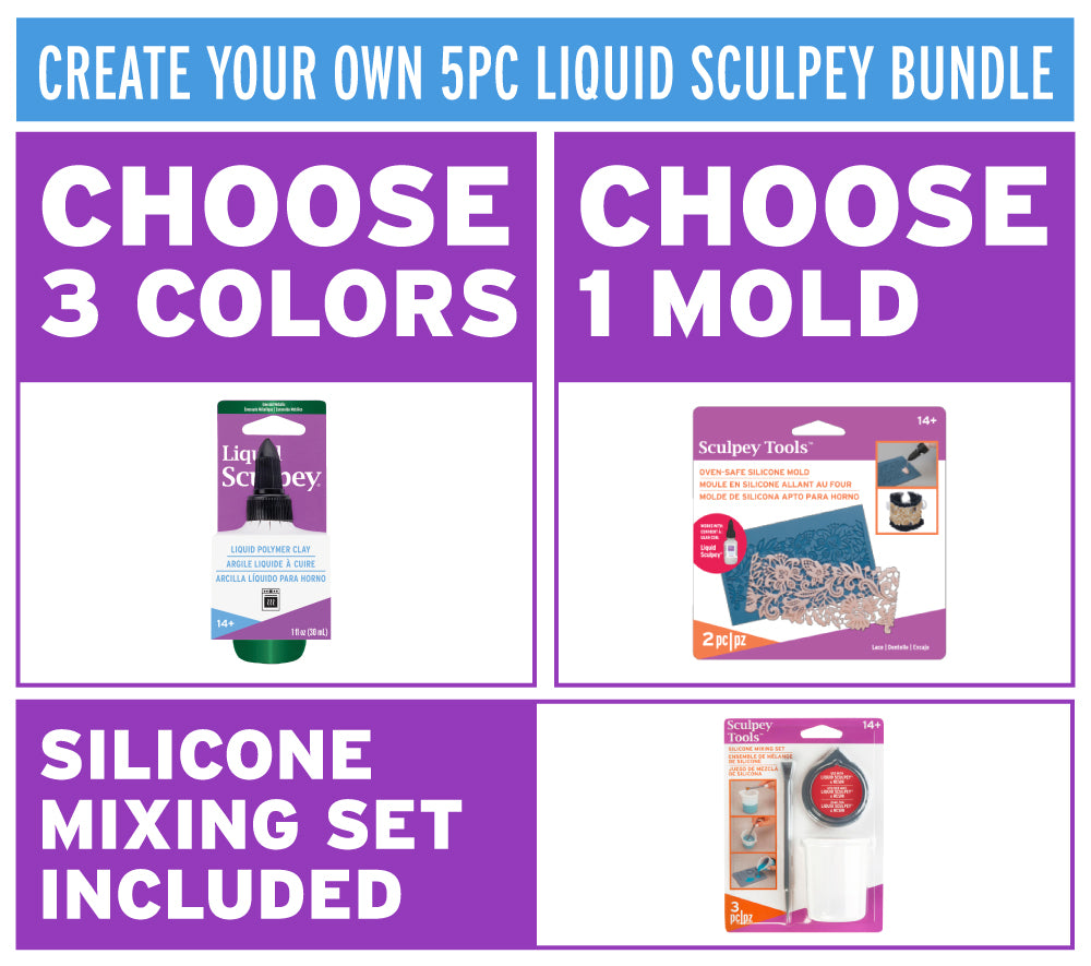 choose your own liquid sculpey bundle with mold and silicone mixing cup