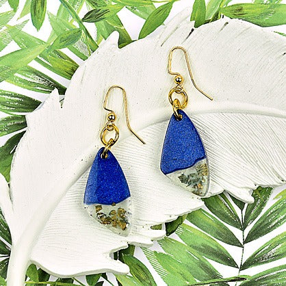 Liquid Sculpey ® Navy Metallic and Gold Leaf Earrings