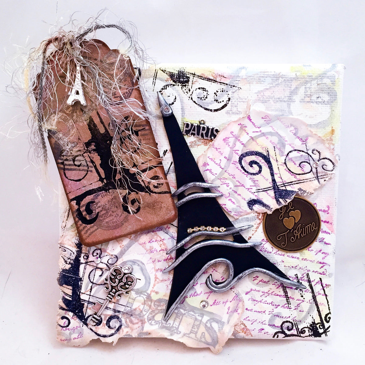 Premo! Paris-Themed Mixed Media Collaged Canvas