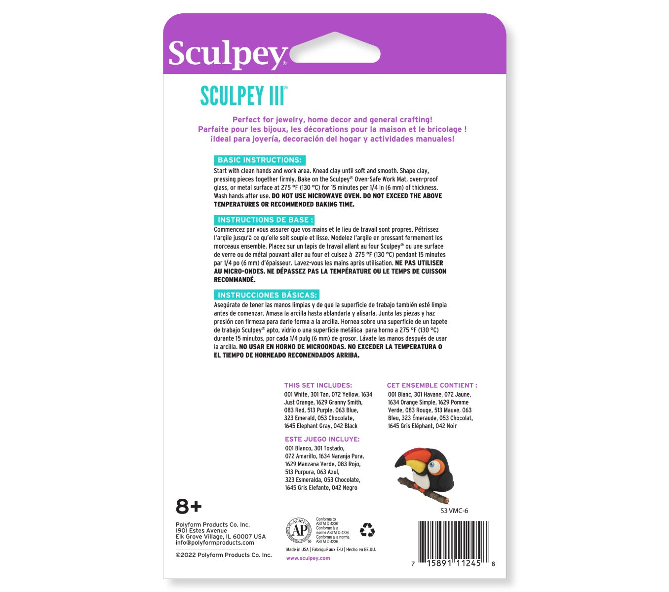 Sculpey III Polymer Oven-Bake Clay White Non Toxic 8 oz. bar great for  modeling sculpting holiday DIY mixed media and school projects. Great for  kids and beginners! 1 Pack